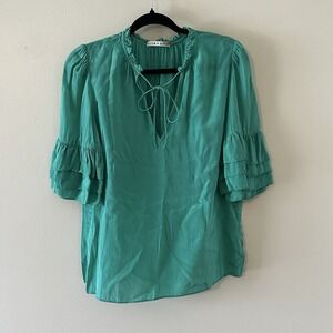 Alice‎ + Olivia Julius Top Women Blouse Tiered Sleeve Western Tie Neck Sz M *R*